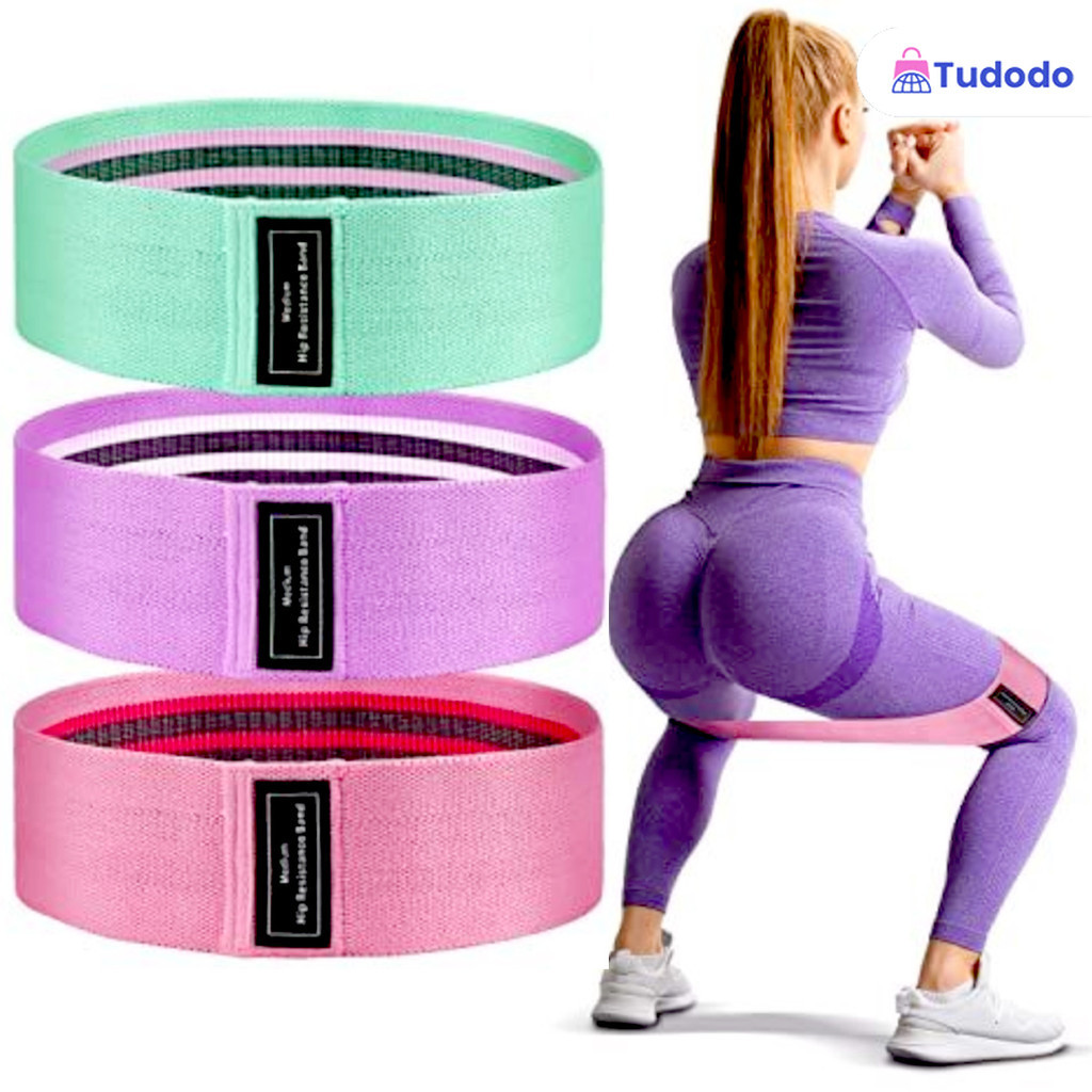 kit 3 Faixas Elástica de Resistência para yoga Pilates Treino Academia