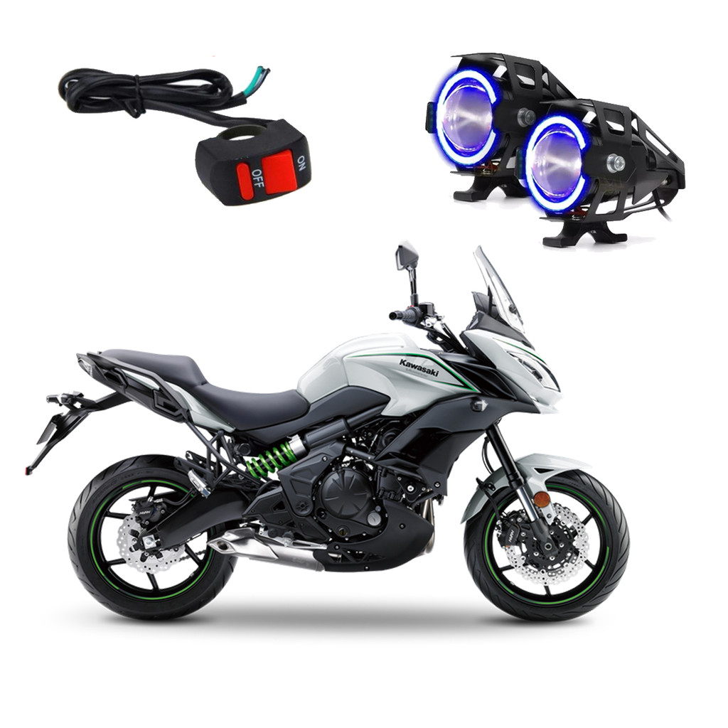 Par Farol de Milha Angel Eye U7 Azul para Moto Kawasaki Versys 650CC 2010 2011 2012 2013