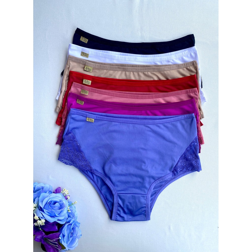Kit Calcinhas Calçola Senhora Plus Size Hot Pants C/ Renda Conforto Cós Alto Cintura Alta