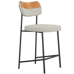 Banqueta Baixa Bar Cozinha Sala De Jantar Preto Elira L02 Couríssimo Whisky Linho Cinza - Lyam Decor