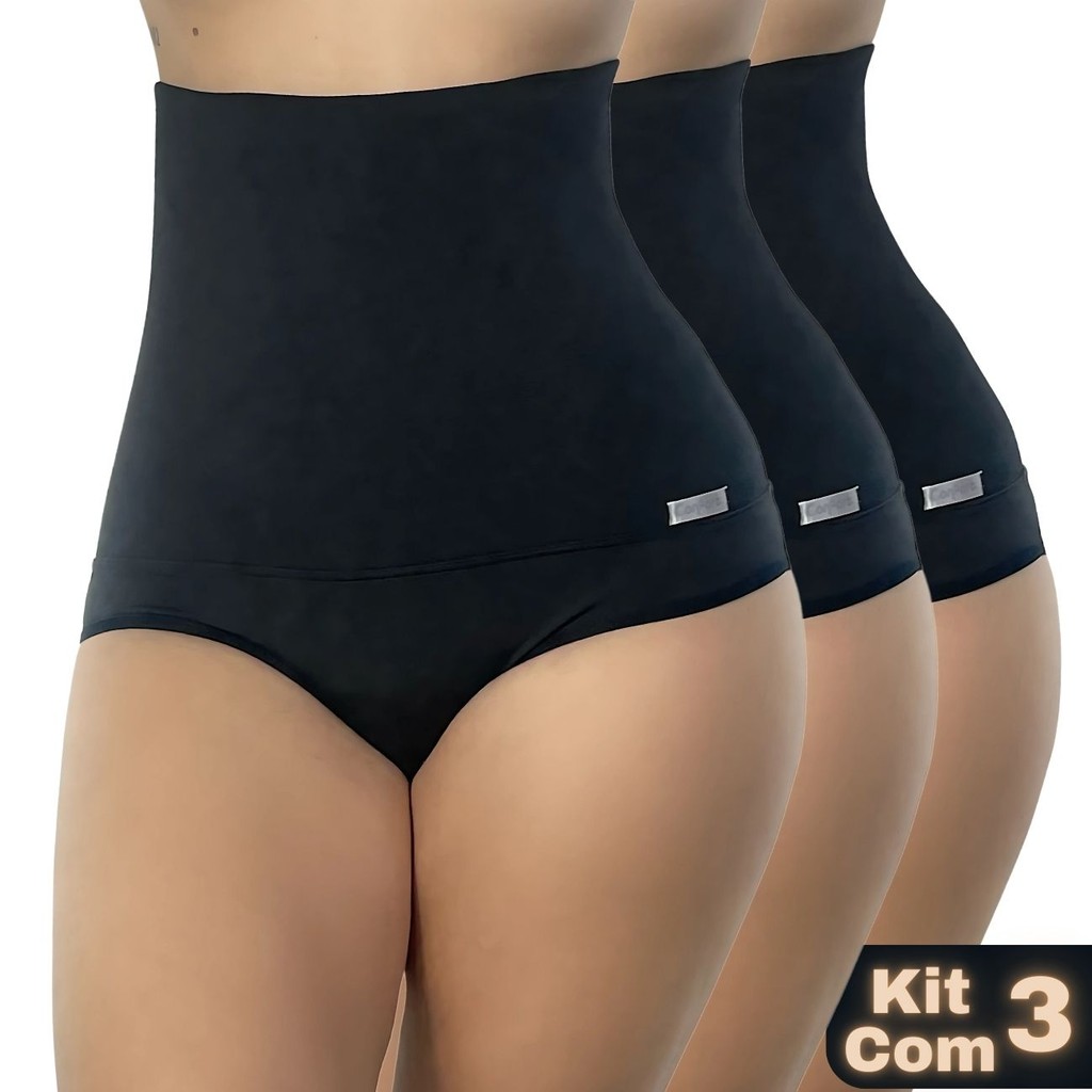 Kit 3 Cintas Alta Suplex Compressão Cós Duplo Feminina Pós-Parto Não Enrola em Oferta na Shopee