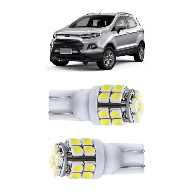 Par Lampada Pingo 20 LED T10 Ecosport Farol Teto Placa 5w