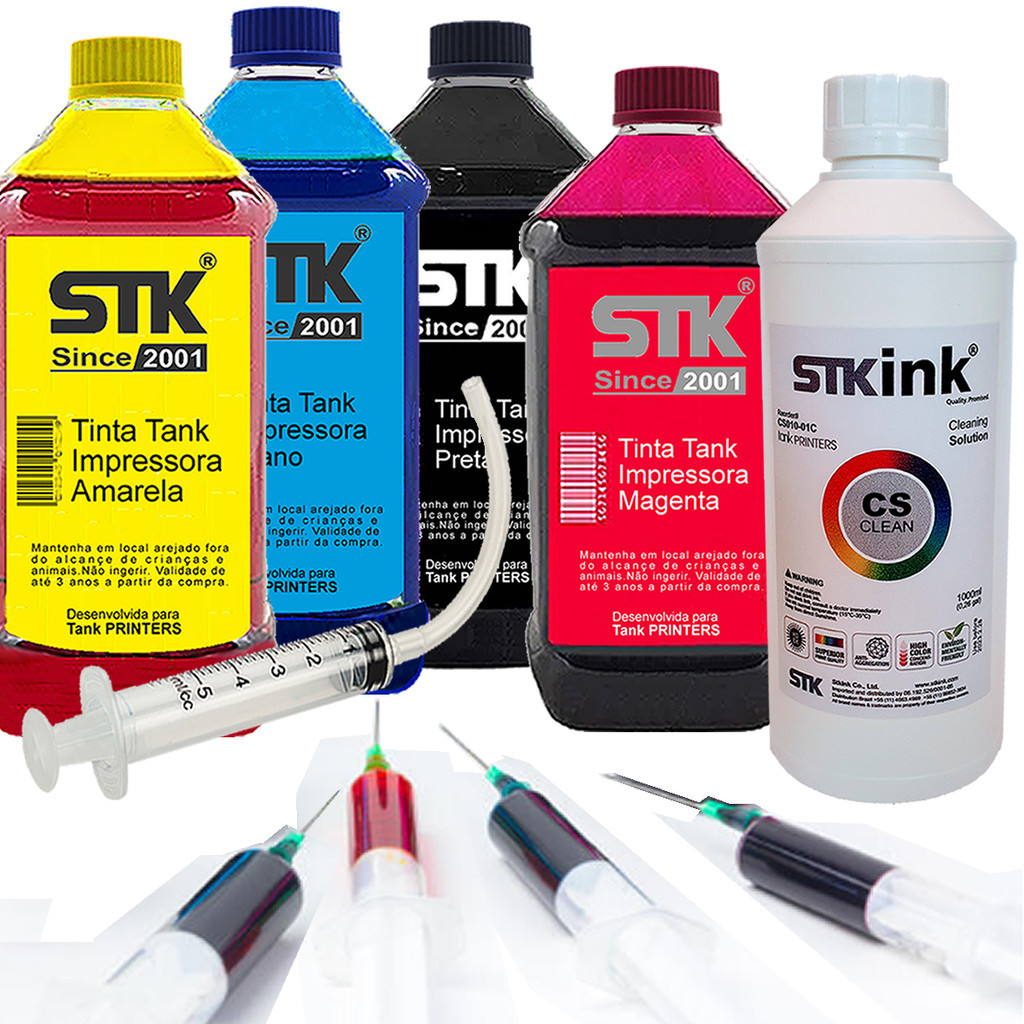 250ml Solução Limpeza STK + 1l  Tinta STK Compatível Epson L3250  L3150 L3210 L395 L375