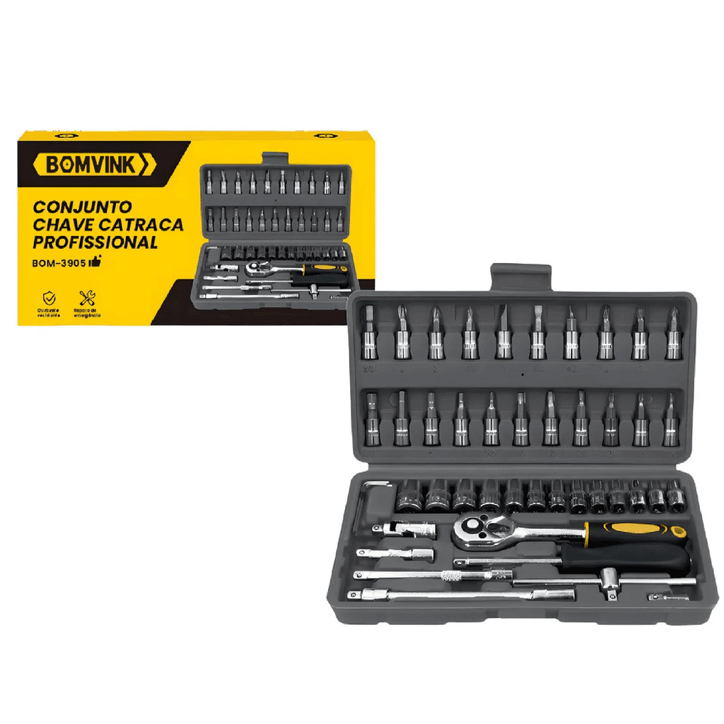 Kit De Ferramentas 46 Pecas Jogo De Soquetes Chave Catraca Reversivel Com Maleta Jogo De Ferramentas em Oferta na Shopee
