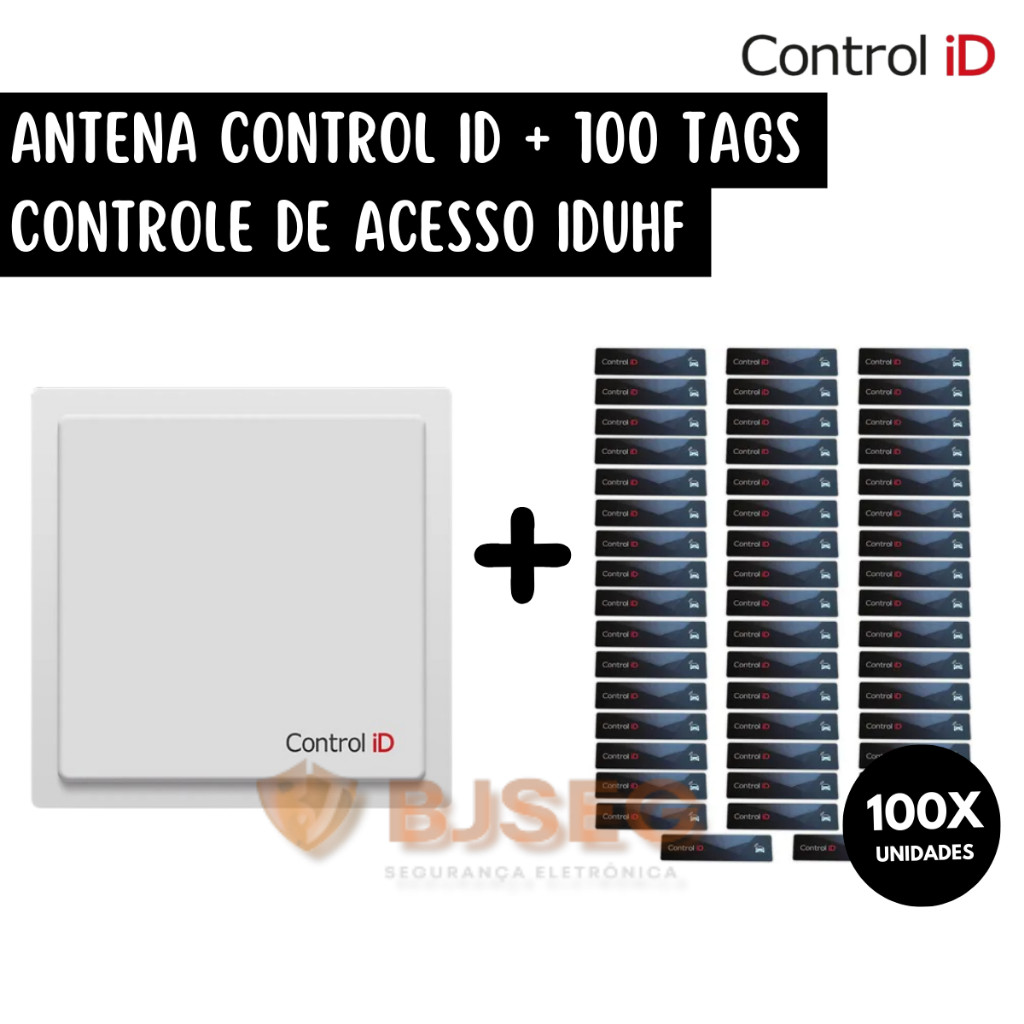 Kit Acesso Veicular Antena Control ID IDUHF + 100 Tags Adesivas Control ID