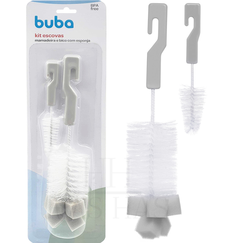 Escova Para Lavar Mamadeira Bico e Garrafa Com Esponja Buba Cinza Bebê Limpar Multiuso Kit Limpeza em Oferta na Shopee