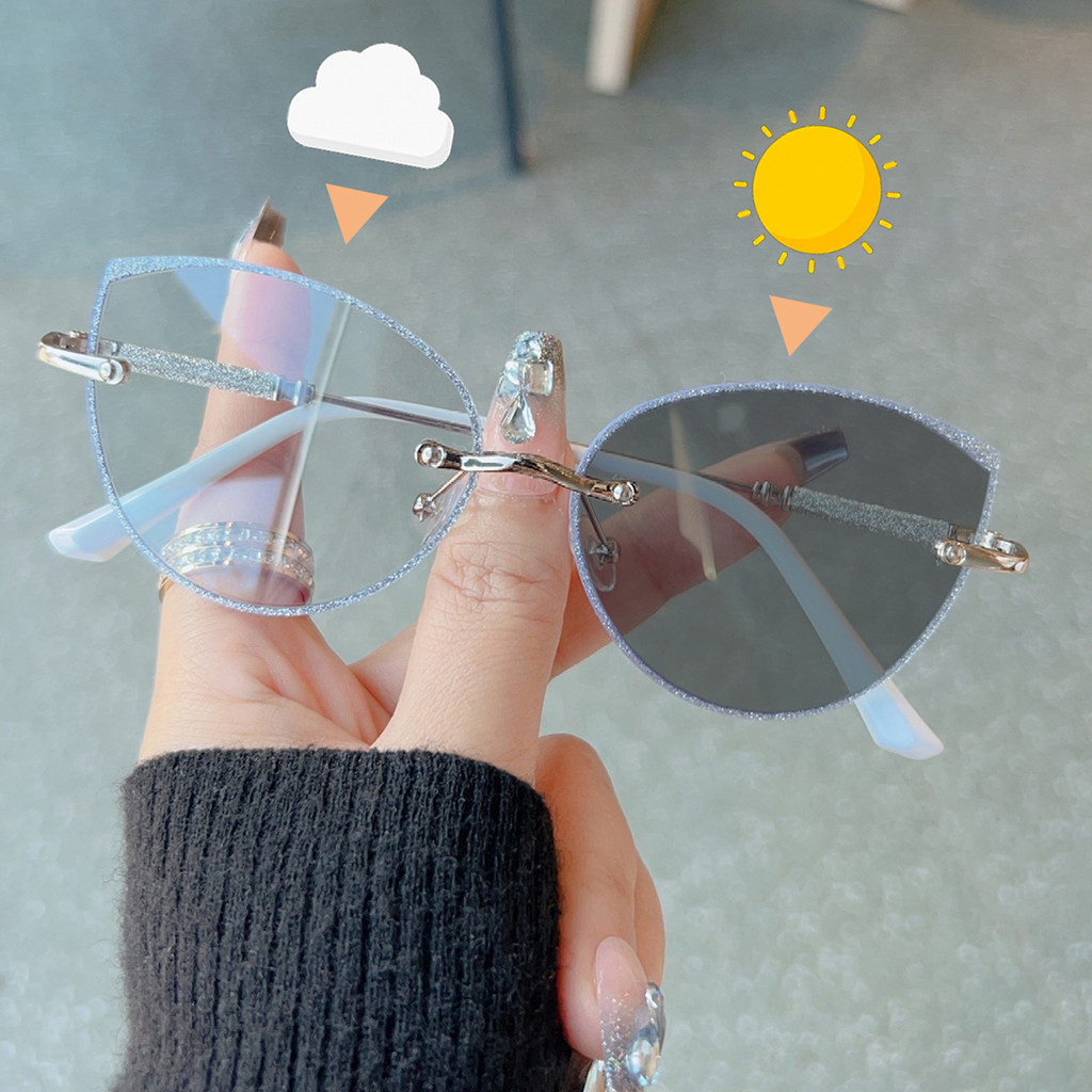 Moda Fotocromática Anti Luz Azul Óculos De Olho De Gato Retro Pequeno Quadro Metal Estilo Europeu E Americano Femininos em Oferta na Shopee