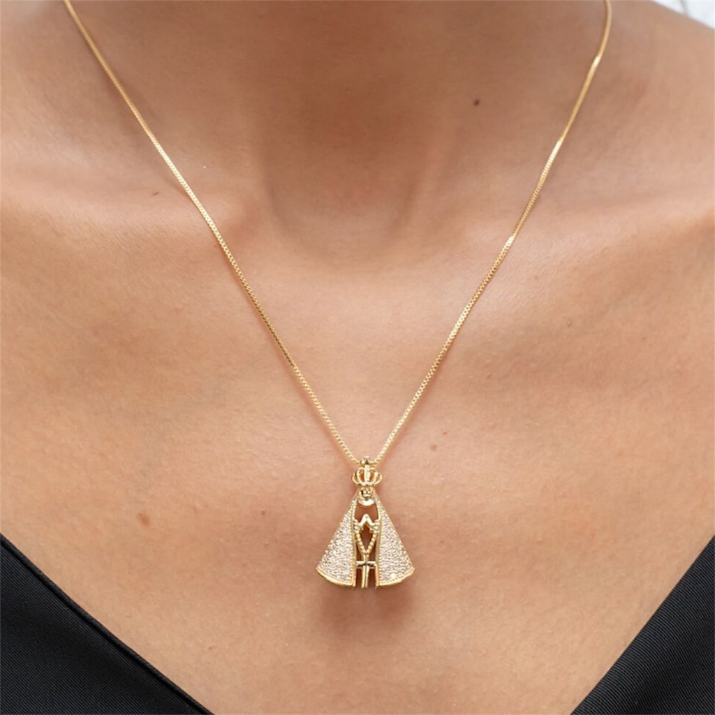 Colar Nossa Senhora Aparecida Folheado a Ouro 18k