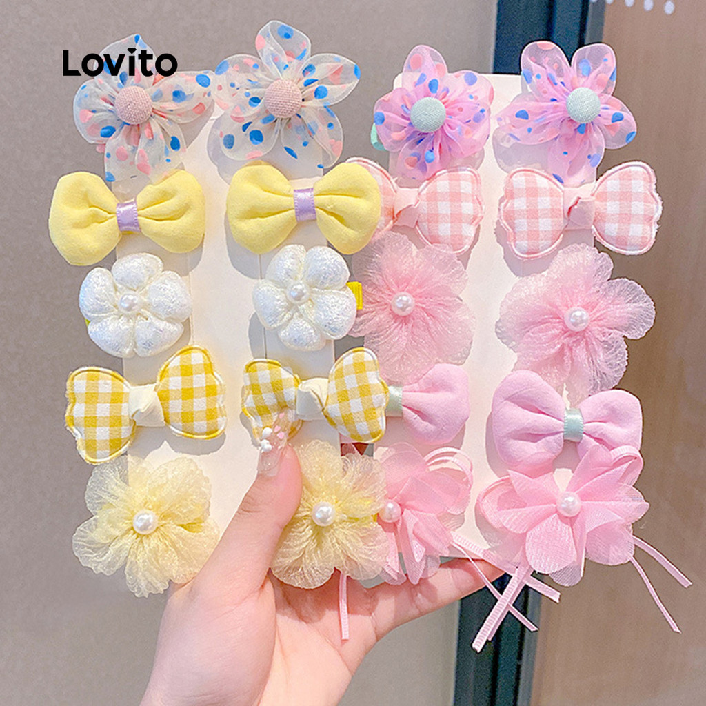 Lovito Grampos De Cabelo Coloridos Macaron Com Laço Fofo Para Bebês E Crianças LCS099113 em Oferta na Shopee