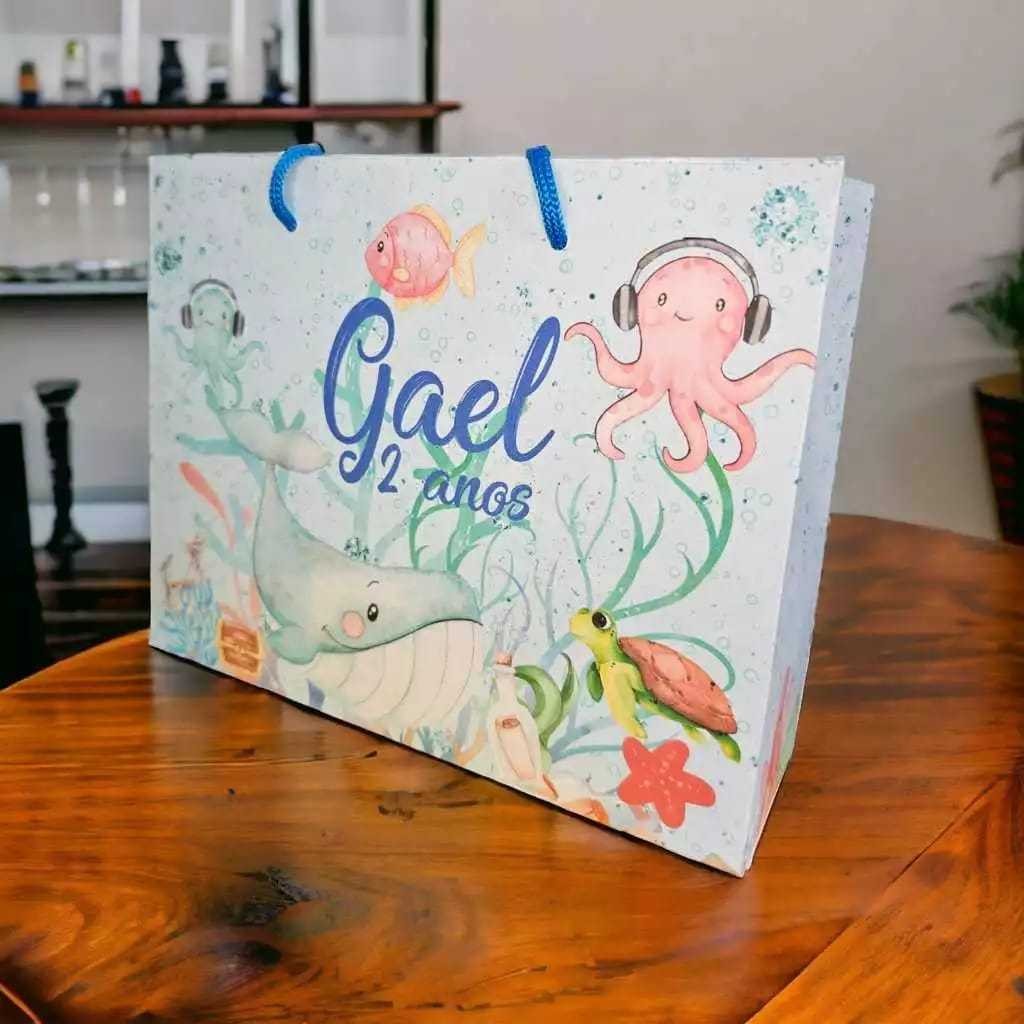 10 Sacolinhas Personalizadas Festa (G) Fundo do Mar Aquarela (20x16x6cm) em Oferta na Shopee