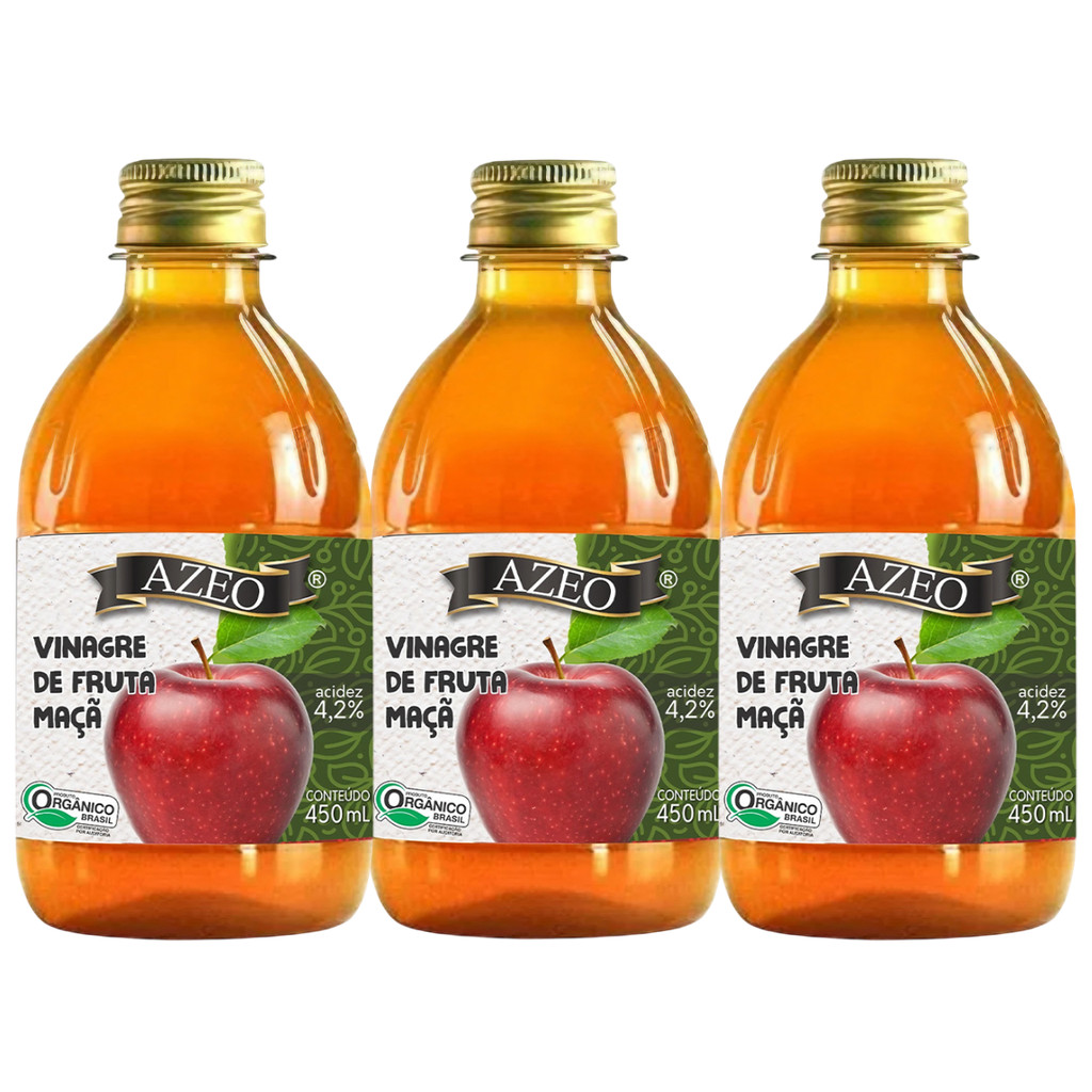Kit 3 Vinagre de Frutas de Maçã Orgânico - 1350 ml - Azeo