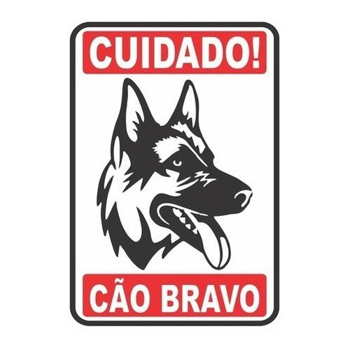 Placa de Sinalização e Advertência Portão de Casa Residência CUIDADO CÃO BRAVO PASTOR ALEMÃO - PS34