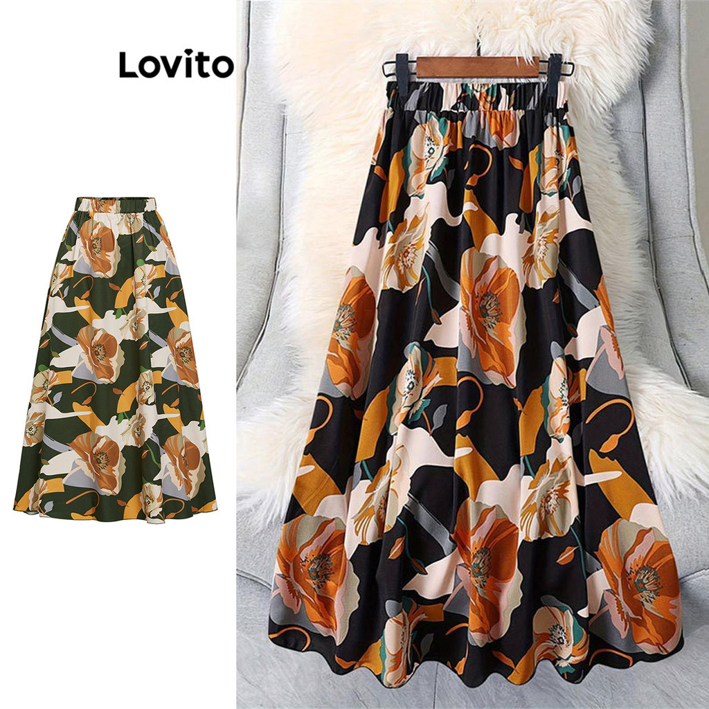Lovito Saia Boho Floral Flores para Mulheres LNL67277(Multicolorido) - Women Clothes