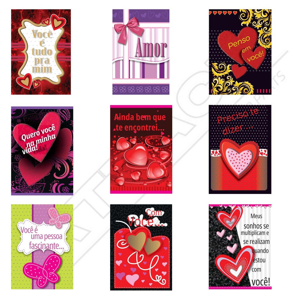 Kit c/ 54 Cartões Amor/Carinho Frases Especiais Estampa love em Oferta na Shopee