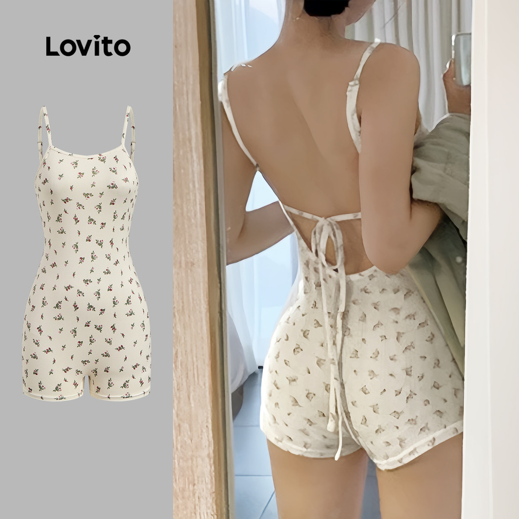 Lovito Macacão Boho Ditsy Floral com amarração nas costas para mulheres L133AD624 em Oferta na Shopee