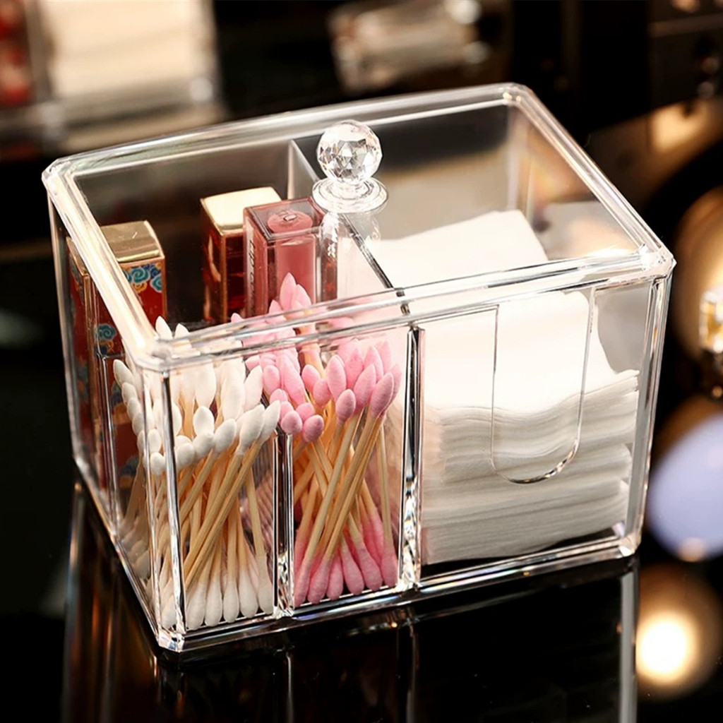 Organizador De Maquiagem Porta Algodão Cotonete Acrílico Organizador Cosmético Acrílico Caixa Paramount Com Tres Modelos em Oferta na Shopee