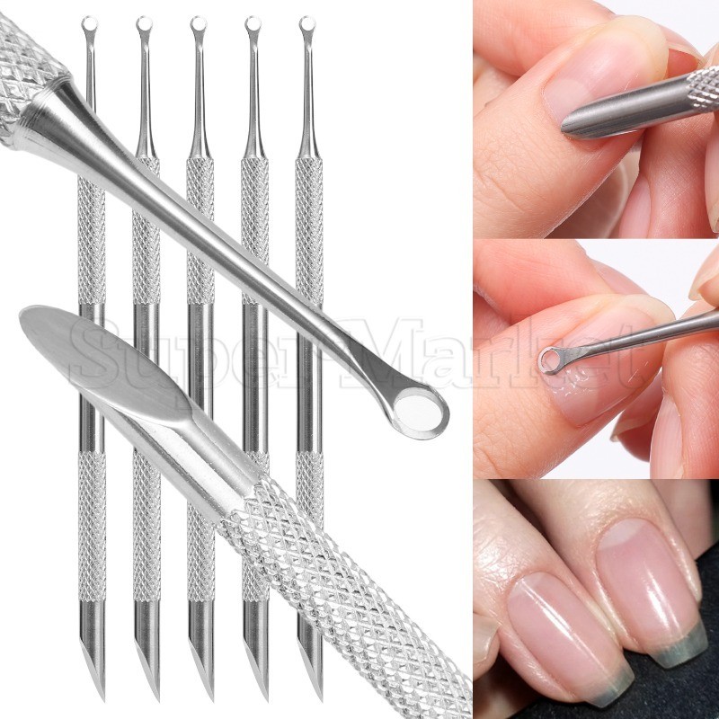 Pá De Cabeça Oblíqua Circular Push-Remove Empurrador De Cutícula De Pele Morta-Bastão De Manicure Removedor De Aço Inoxi