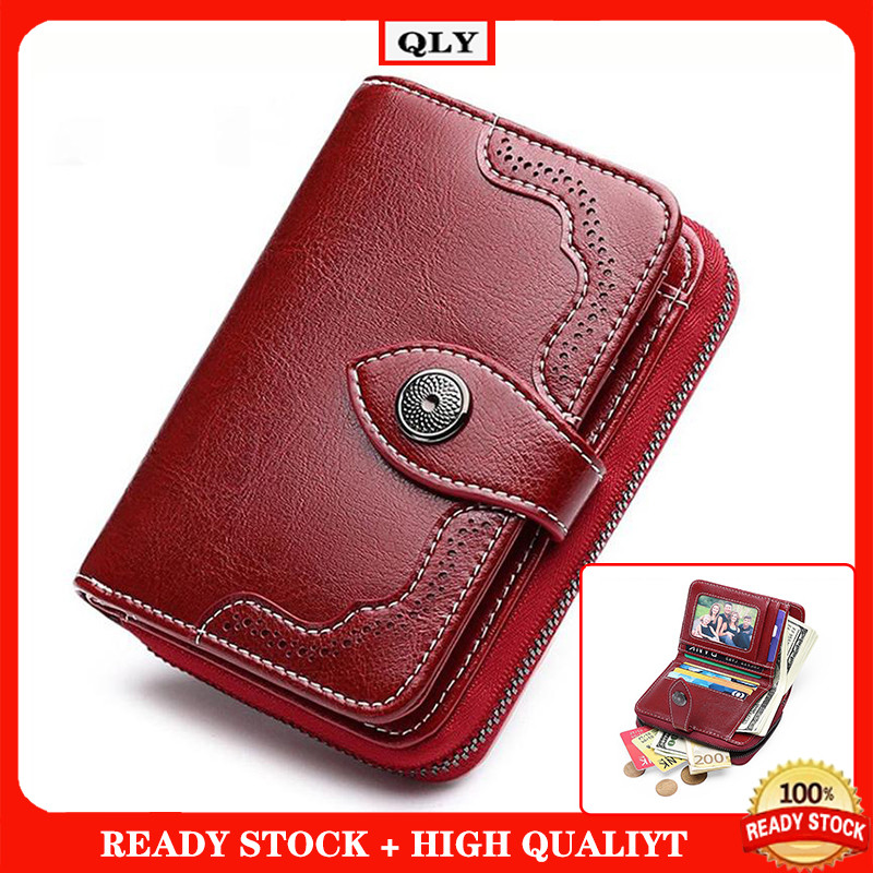 Carteira Curta Elegante Retrô De Couro Cera De Óleo De Grande Capacidade Para Mulheres em Oferta na Shopee