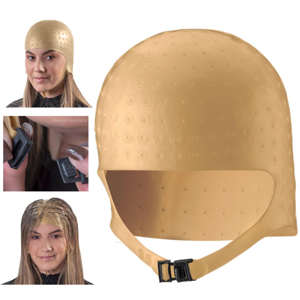 Touca Romana Mechas Luzes Anatômica  Silicone Alça Prendedor em Oferta na Shopee
