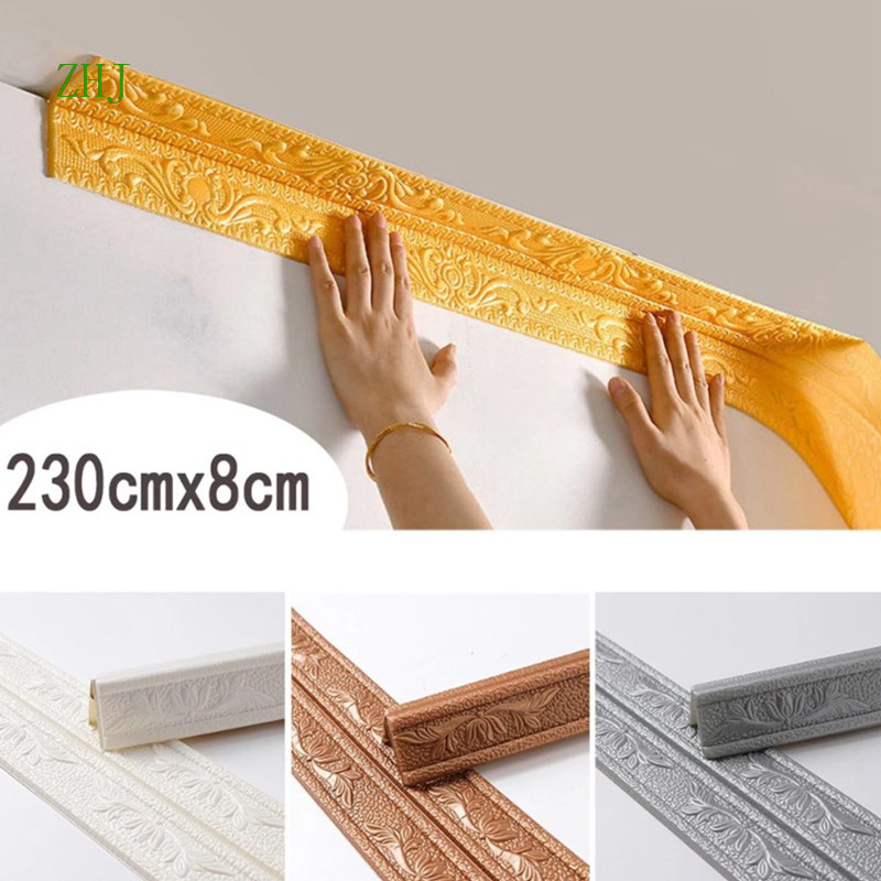 [Zhijiu] Adesivo de tira lateral de parede de espuma 3d dobrável autoadesivo à prova d'água rodapé canto adesivo de cint