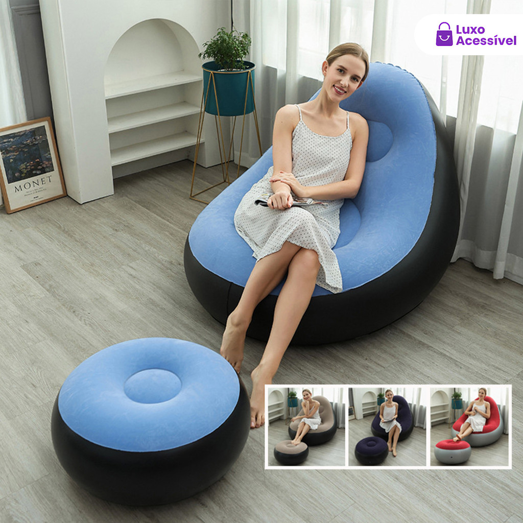 Portátil Ultra Lounge Puff Inflável Conjunto Poltrona e Sofá Descanso Preguiçoso