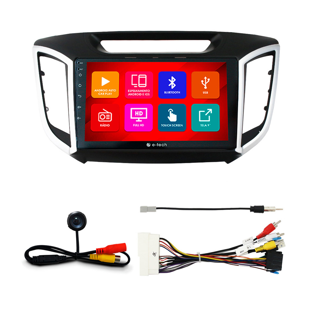Kit Multimídia 9 Pol Creta 2017 2018 2019 2020 Android Auto CarPlay Qa+ 2 Din Preto  Espelhamento Android Ios Camera Ré em Oferta na Shopee