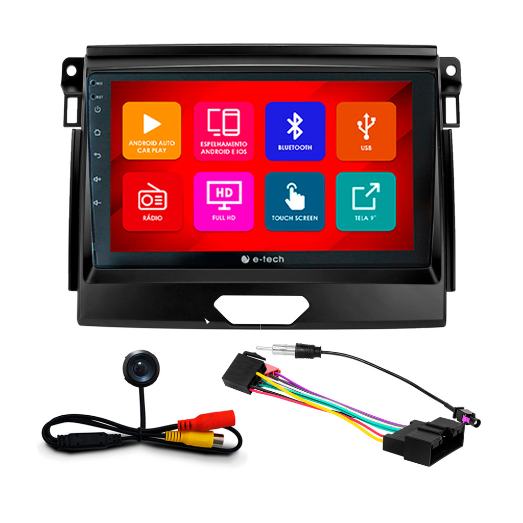 Kit Multimídia 9 Pol Ranger 2015 16 17 18 19 20 21 2022 Android Auto CarPlay Qa+ 2 Din Preto Espelhamento Android Ios em Oferta na Shopee
