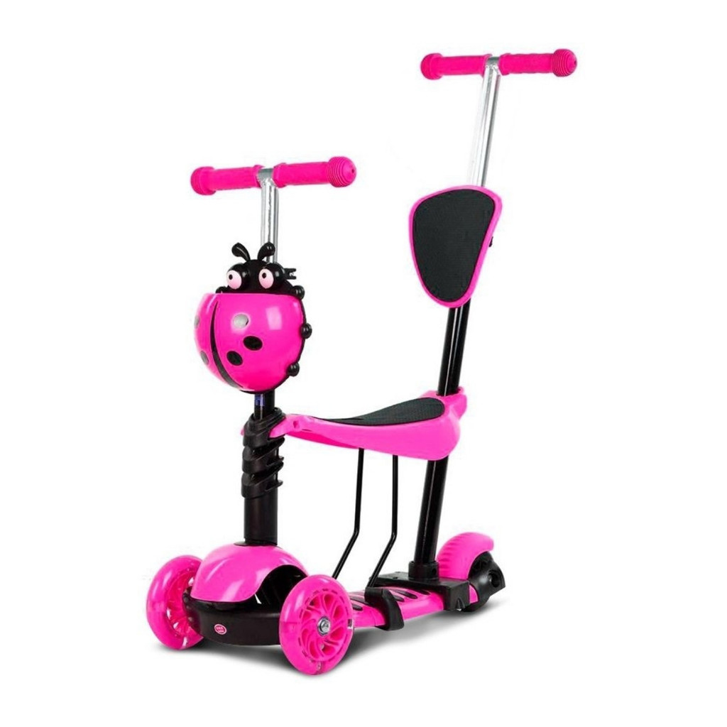 Patinete Infantil 3 em 1 Com Banquinho Scooter Menina Rosa 3 Rodas