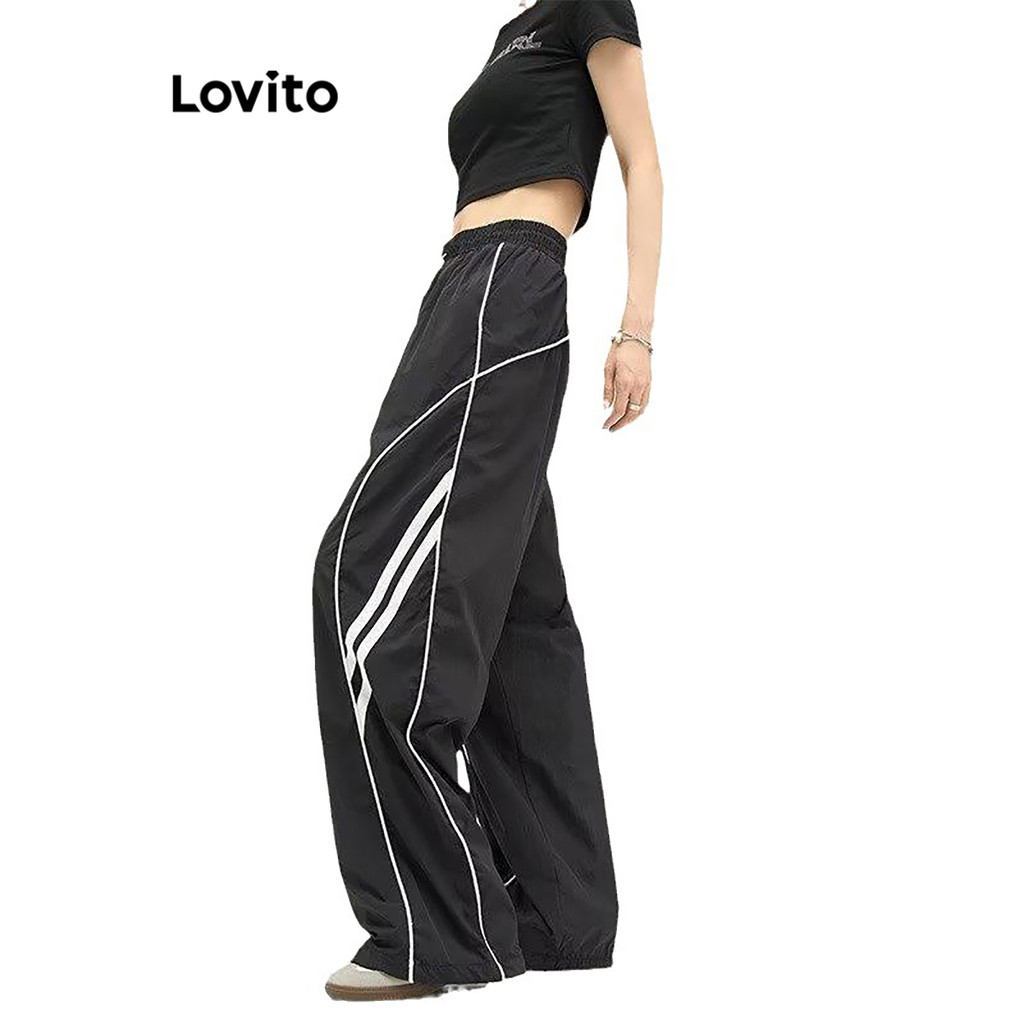 Detalhes do Lovito Calça Casual Feminina Com Costura Contrastante Colorida Verão/Primavera L101AD311