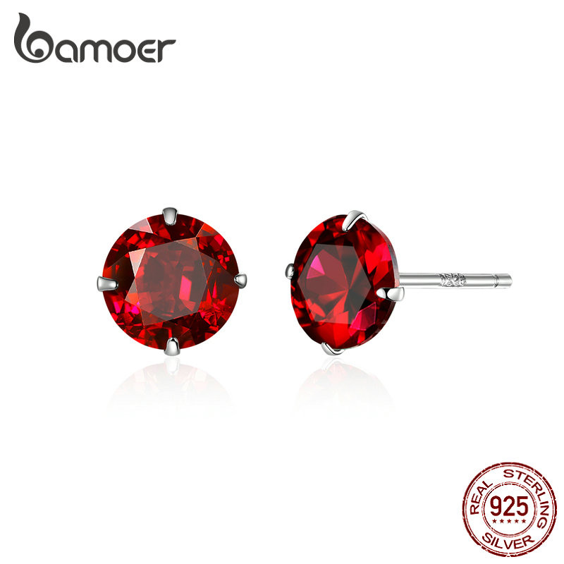 Brincos Bamoer 925 Sterling Sliver Com Design De Zircônia Única , Presentes Simples Para Mulheres BSE166-RD em Oferta na Shopee