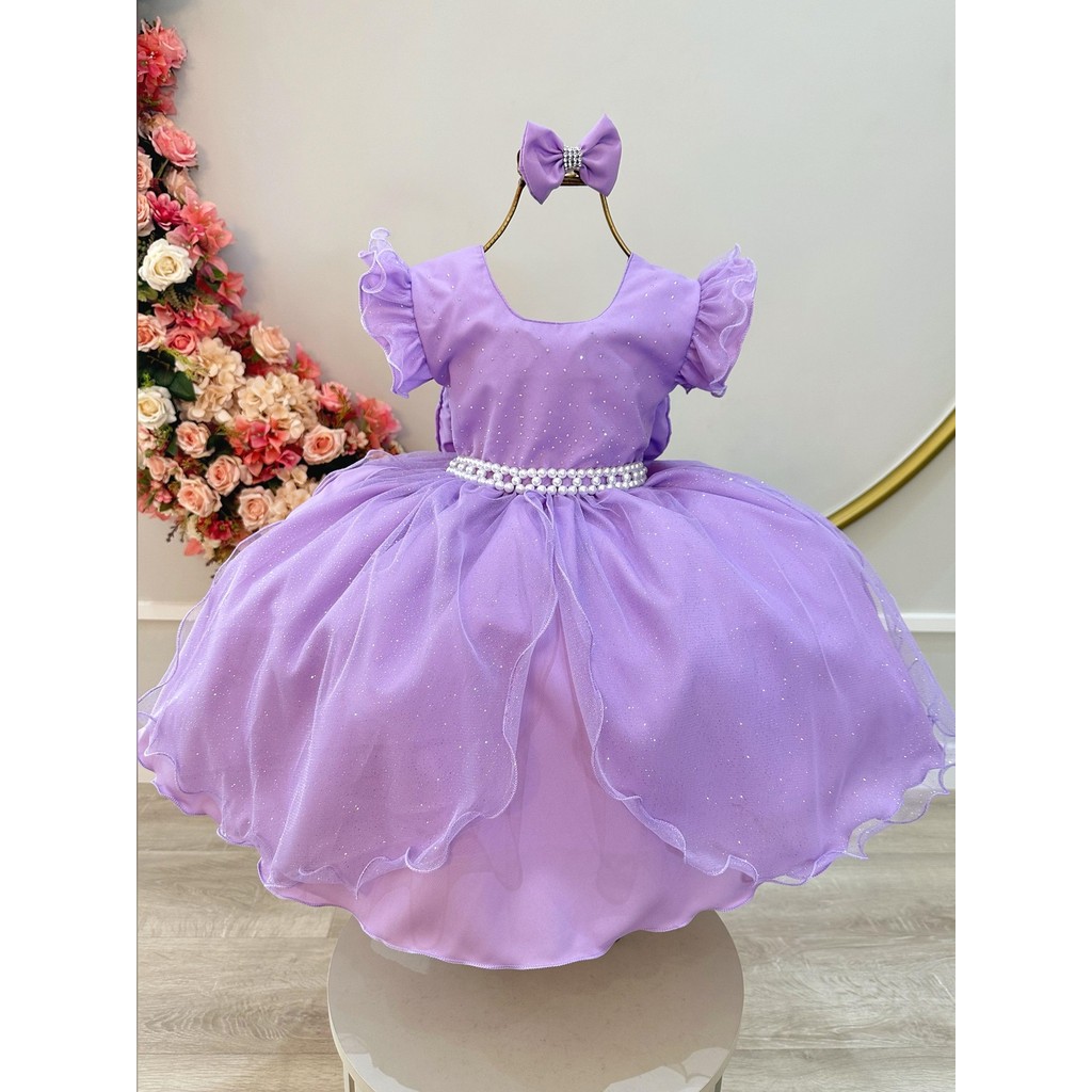 Vestido Infantil Lilás Saia C/ Tule e Glitter Daminhas Festa em Oferta na Shopee
