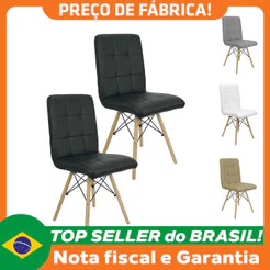 Kit 2 Cadeiras Gomos Eiffel Eames Fitz Dublin Estofada Base Madeira