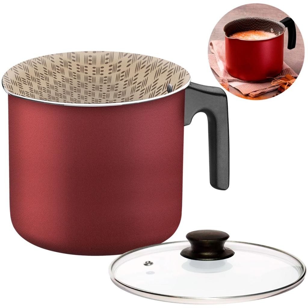 Leiteira Fervedor Tramontina 1,1L com Tampa de Vidro 12cm Caneco Vermelho