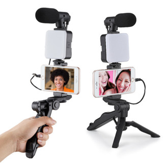 Tripé Estabilizador de Mão kit 5 em 1 gimbal Microfone Celular Gravação De Vídeo em Oferta na Shopee