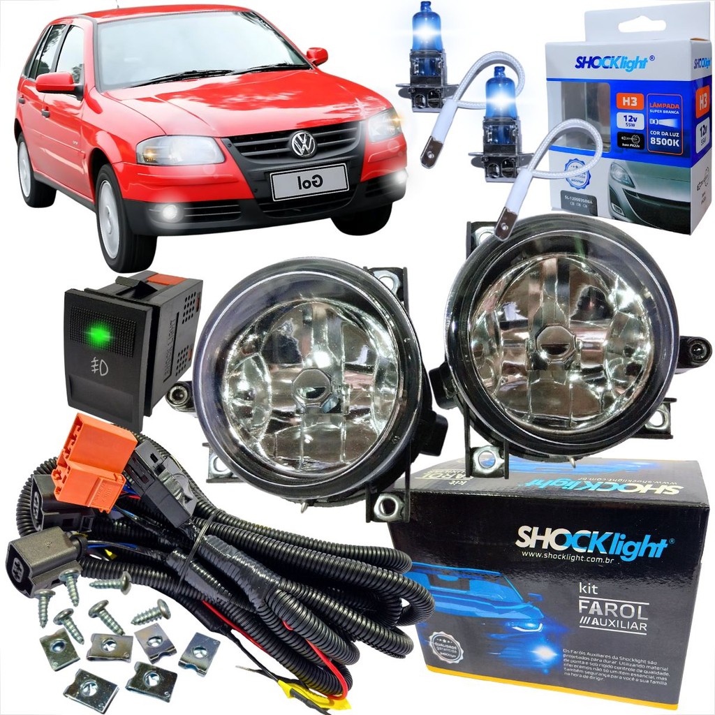 KIT FAROL DE MILHA LINHA COM BOTÃO VOLKSWAGEN VW G4 GOL PARATI E SAVEIRO DE 2006 À 2009 + LÂMPADA SUPER BRANCA