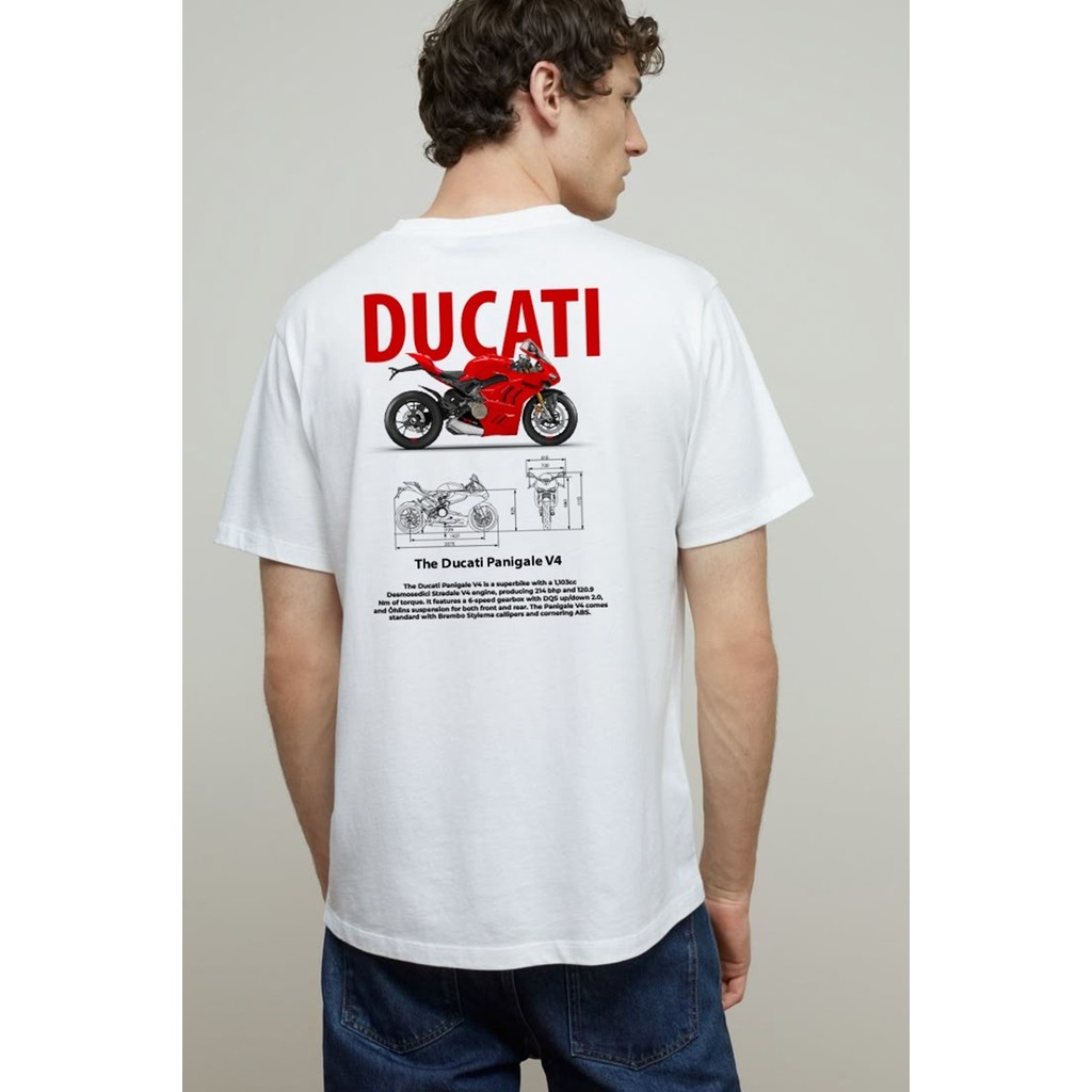 Camiseta Estampada Moto Ducati V4 Vermelha Nas Costas Esportiva Alta Performance Corrida