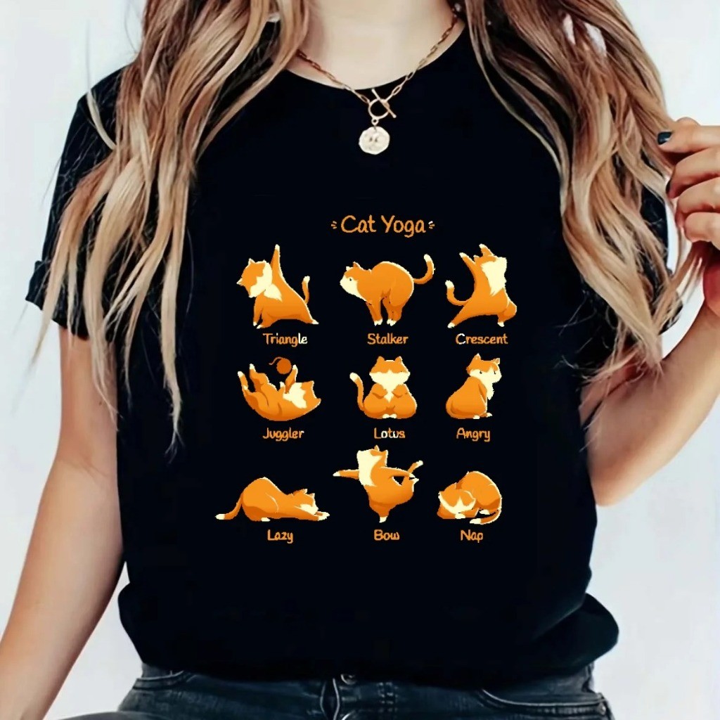 Camiseta Cat Yoga Unissex Gatinhos Fofos 100% Algodão Premium Aesthetic Viral TikTok Unissex 🐱🧘✨