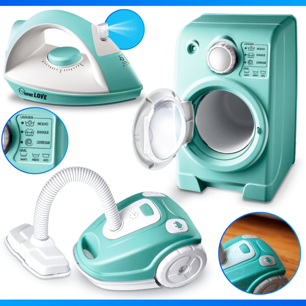 Kit 1 ou 3 Brinquedos Eletrodomésticos Infantil Aspirador Ferro de Passar Máquina de Lavar - MEGA OFERTA