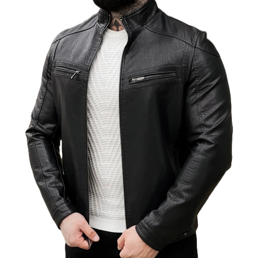 Jaqueta De Couro Masculino Inverno Slim Motoqueiro Clássica Resistente