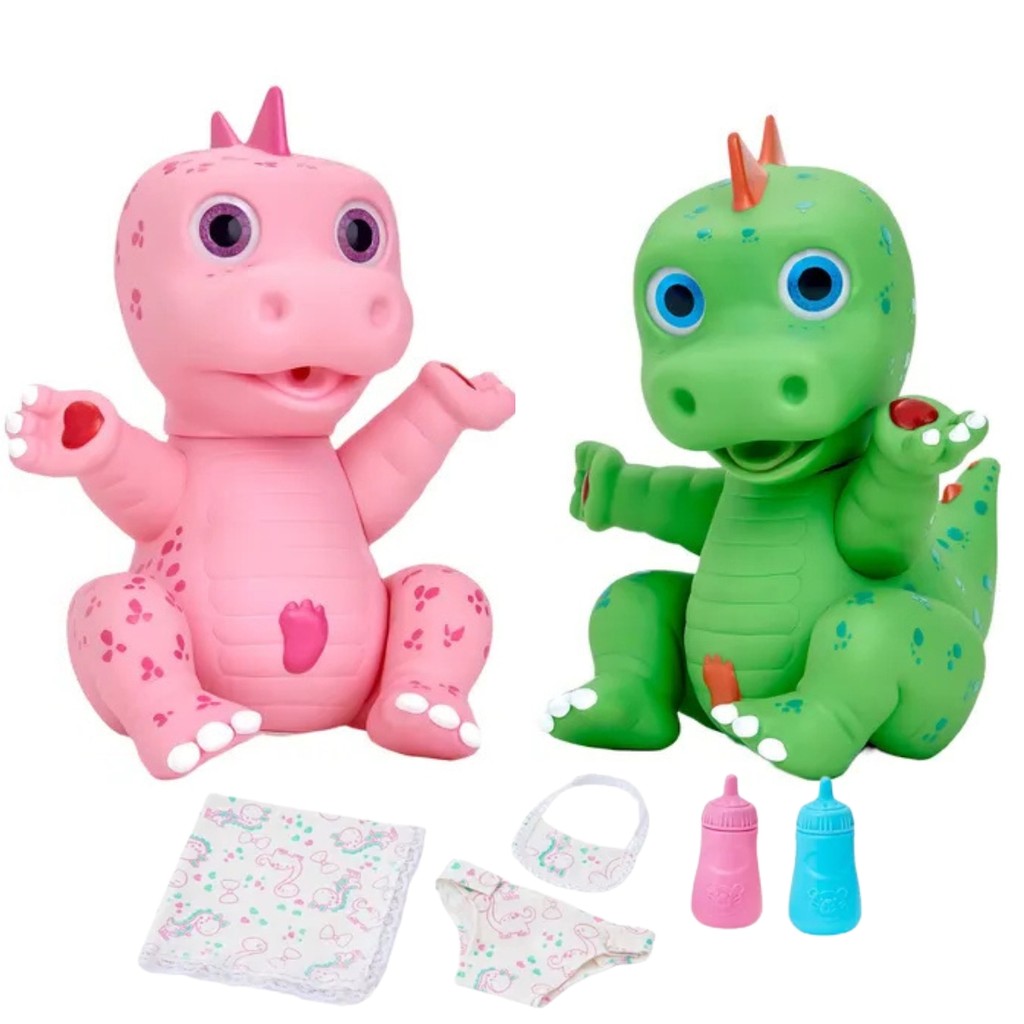Boneco Dinossauro Faz Xixi Mamadeira Fralda E Babador em Oferta na Shopee