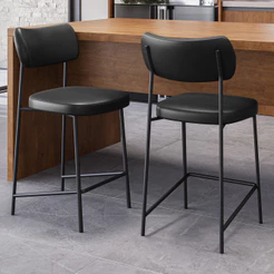 Kit 02 Banquetas Baixa Bar Cozinha Sala De Jantar Preto Elira L02 Couríssimo Preto - Lyam Decor