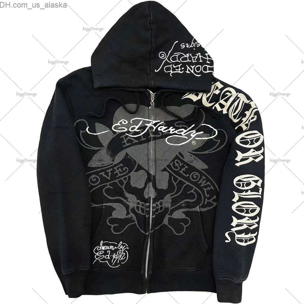 [Venda Quente em Nossa Loja] Moletom com Capuz Dupla Camada com Zíper Preto, Estilo Hip-Hop Gótico Harajuku Y2K, Jaqueta