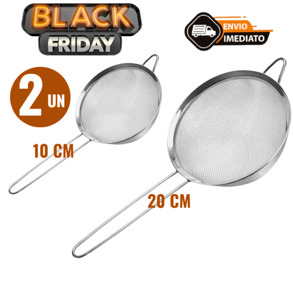 Kit 02 Peneira Coador Manual Em Aço Inox Para Cozinha  10cm 20cm