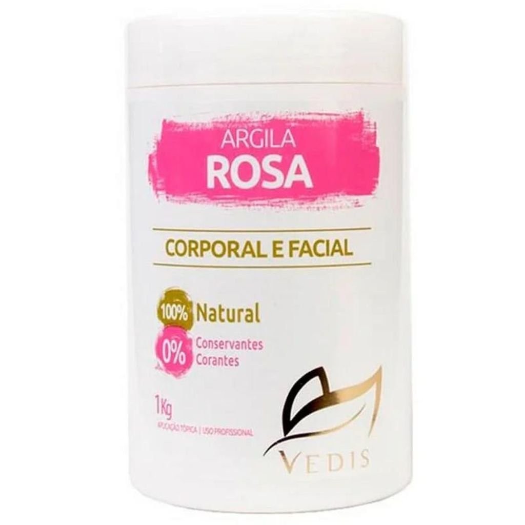 Argila Rosa Vedis 1kg 100% Natural - Controla Oleosidade e Revitaliza Corpo, Rosto e Cabelos