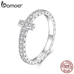 Anel De Prata Esterlina 925 Bamoer Cruz Moissanite Joias Da Moda Presentes Para Mulheres