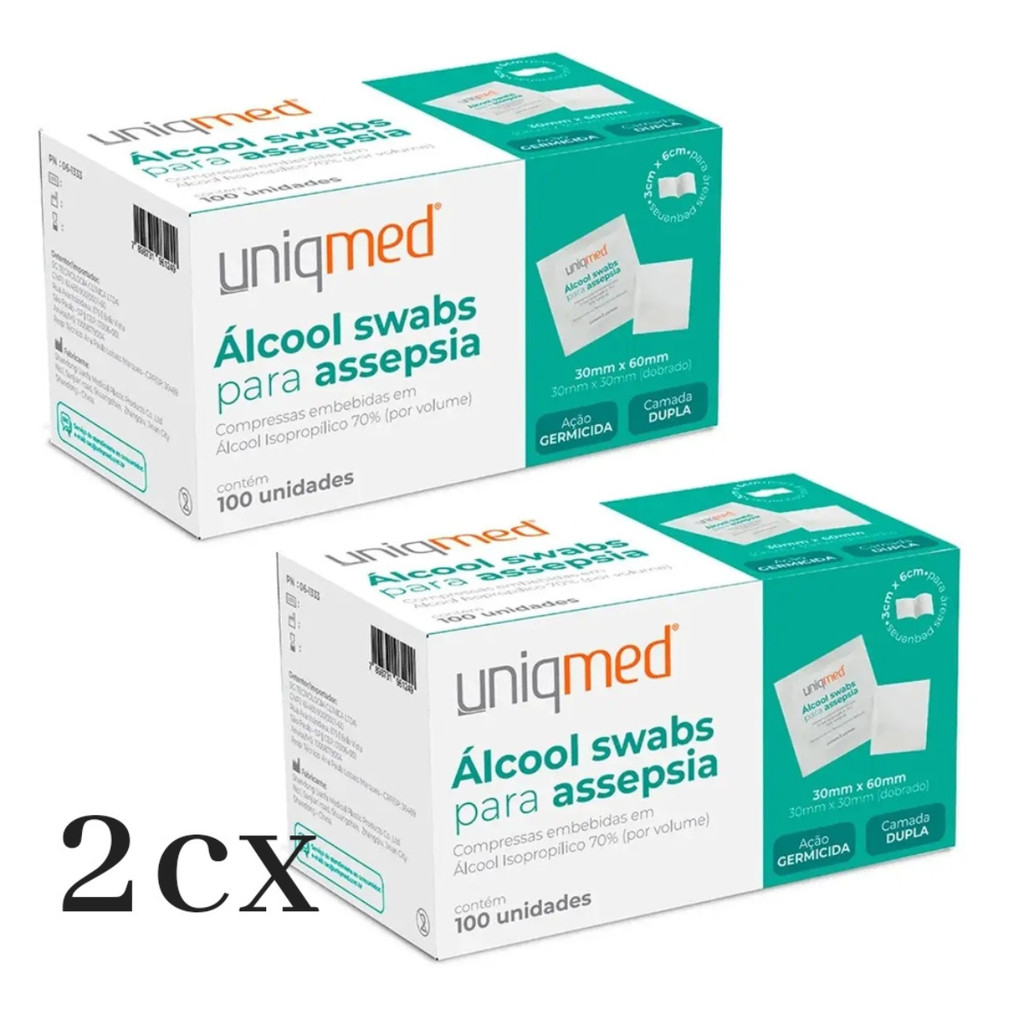 Álcool Swab 70% Sache Lenço Umedecidos Uniqmed 200 unidades