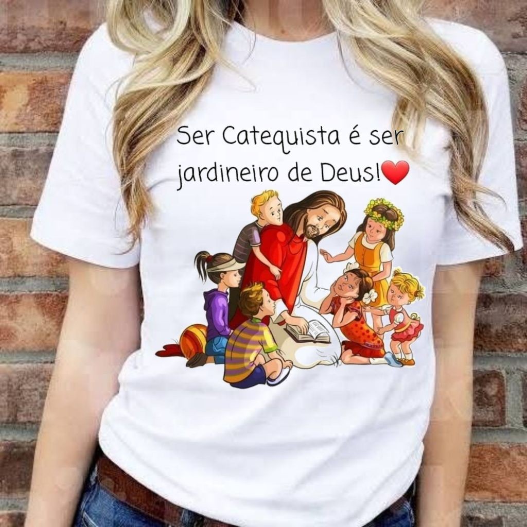 Linda Tshir Blusa feminina Catequista catequese igreja catolica Crista jesus em Oferta na Shopee