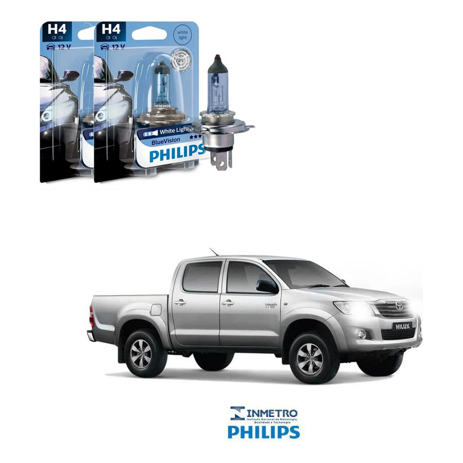 Lâmpadas Philips Bluevision H4 Farol Toyota Hilux Philips