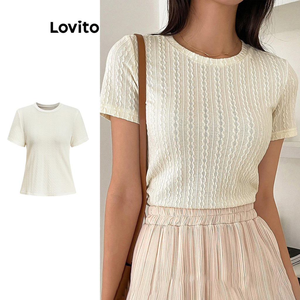 Lovito Camiseta Casual Lisa Básica De Verão Para Mulheres L108ED638 em Oferta na Shopee