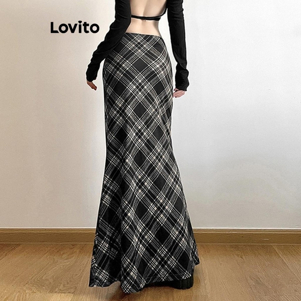 (Trendy) Lovito Saias casuais com estrutura xadrez para mulheres LNL74305 - Women Clothes